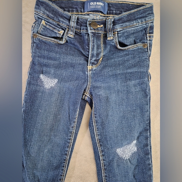 Old Navy Toddler Girls Skinny Blue Jeans Distressed Size 4T - Picture 4 of 6
